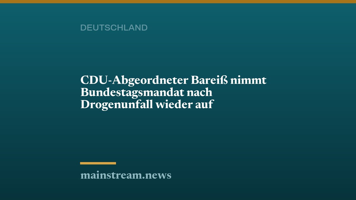 CDU-Abgeordneter Bareiß nimmt Bundestagsmandat nach Drogenunfall wieder auf